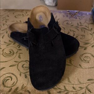 Women's Birkenstock Boston Black Suede Slip-On Clogs